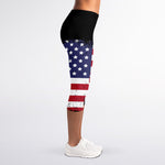 Grunge American Flag Print Women's Capri Leggings