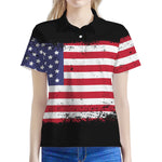 Grunge American Flag Print Women's Polo Shirt