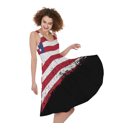 Grunge American Flag Print Women's Sleeveless Dress