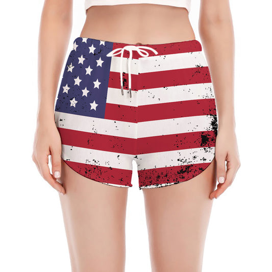 Grunge American Flag Print Women's Split Running Shorts