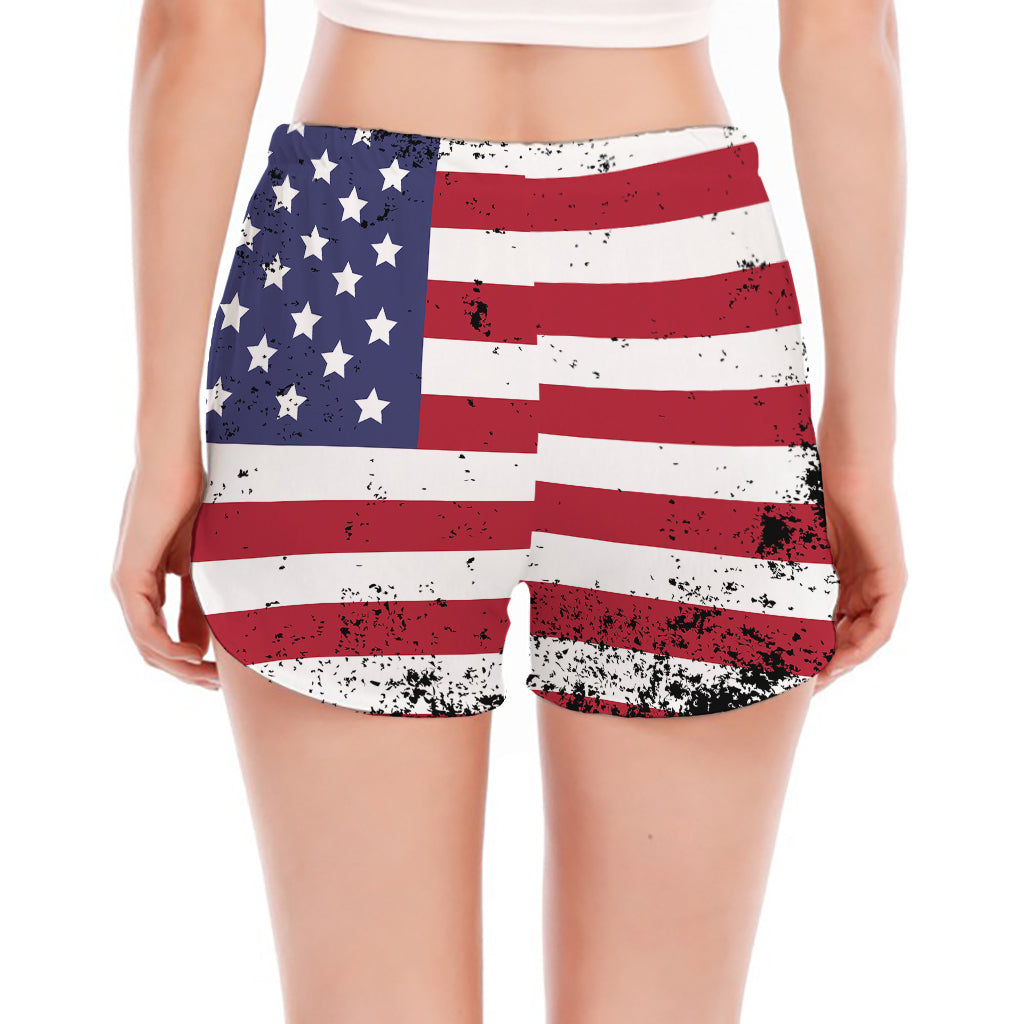 Grunge American Flag Print Women's Split Running Shorts