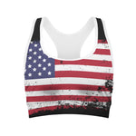 Grunge American Flag Print Women's Sports Bra