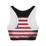 Grunge American Flag Print Women's Sports Bra
