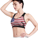 Grunge American Flag Print Women's Sports Bra
