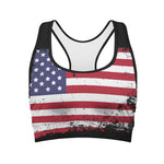 Grunge American Flag Print Women's Sports Bra