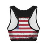 Grunge American Flag Print Women's Sports Bra