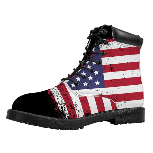 Grunge American Flag Print Work Boots