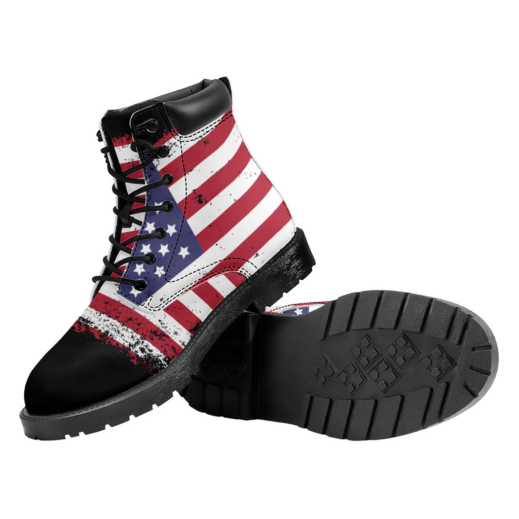 Grunge American Flag Print Work Boots