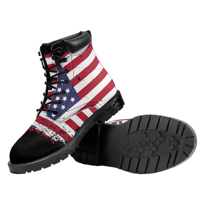 Grunge American Flag Print Work Boots