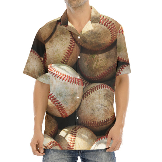 Grunge Baseballs Print Aloha Shirt