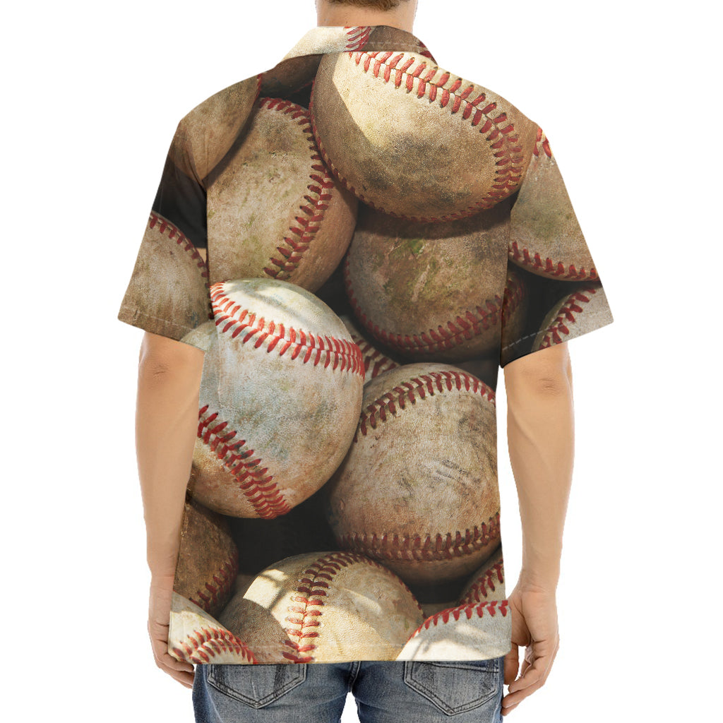 Grunge Baseballs Print Aloha Shirt