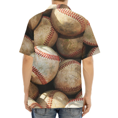 Grunge Baseballs Print Aloha Shirt