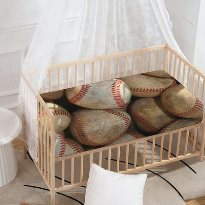 Grunge Baseballs Print Baby Crib Sheet