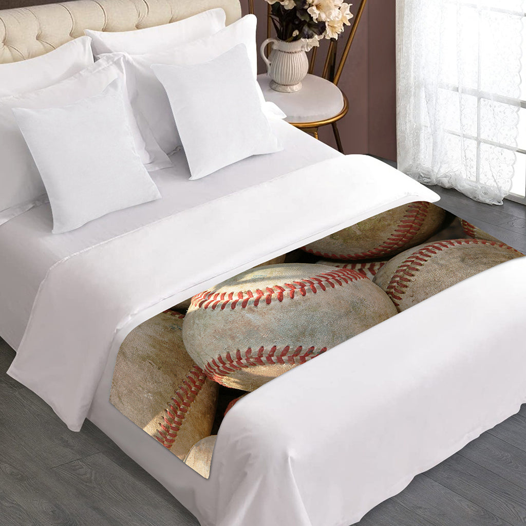 Grunge Baseballs Print Bed Runner