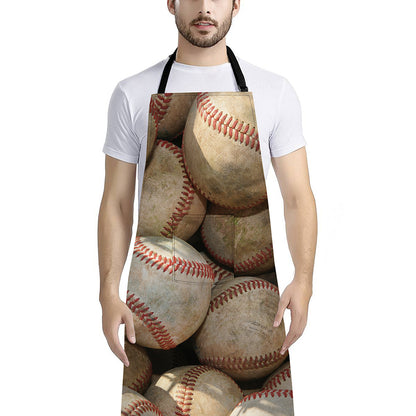 Grunge Baseballs Print Bib Apron With Pocket