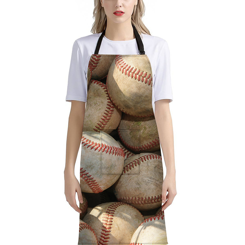 Grunge Baseballs Print Bib Apron With Pocket