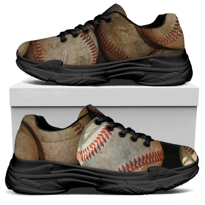 Grunge Baseballs Print Black Chunky Shoes