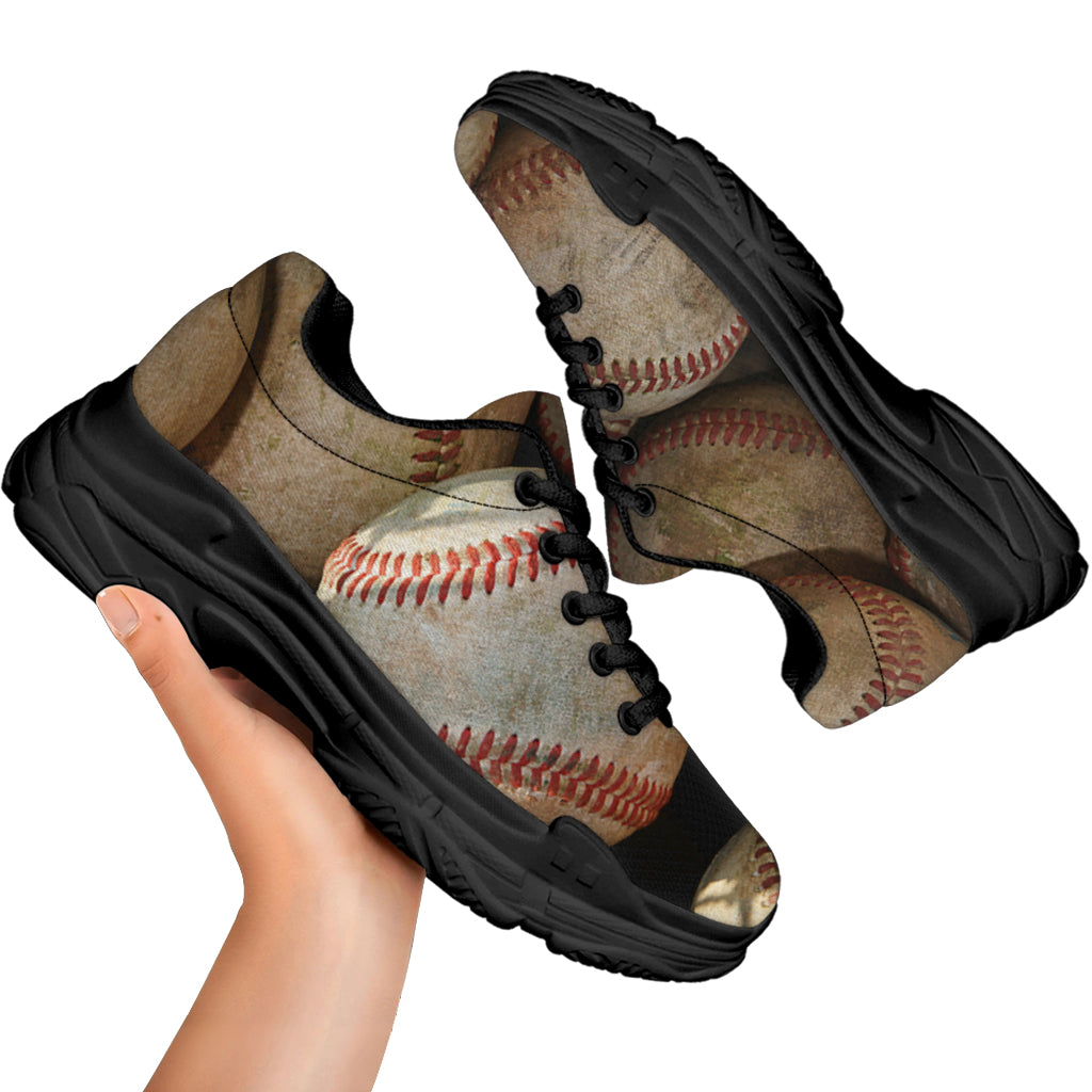 Grunge Baseballs Print Black Chunky Shoes