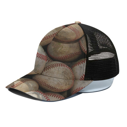 Grunge Baseballs Print Black Mesh Trucker Cap