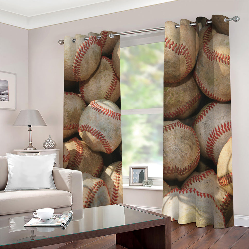 Grunge Baseballs Print Blackout Grommet Curtains