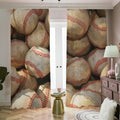 Grunge Baseballs Print Dimout Pencil Pleat Curtains