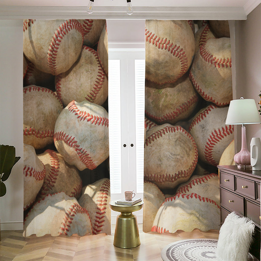 Grunge Baseballs Print Blackout Pencil Pleat Curtains