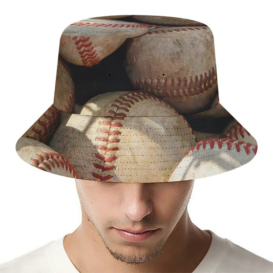 Grunge Baseballs Print Bucket Hat