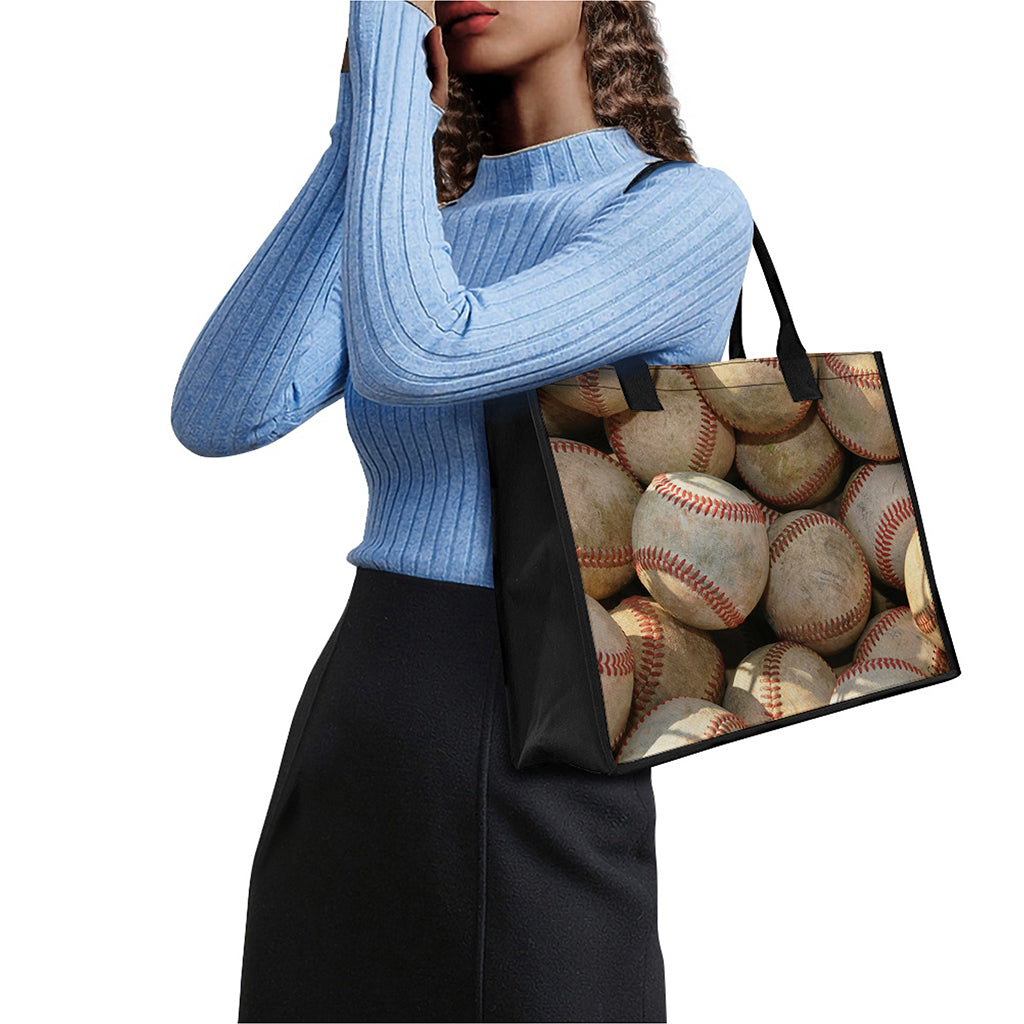 Grunge Baseballs Print Canvas Tote Bag