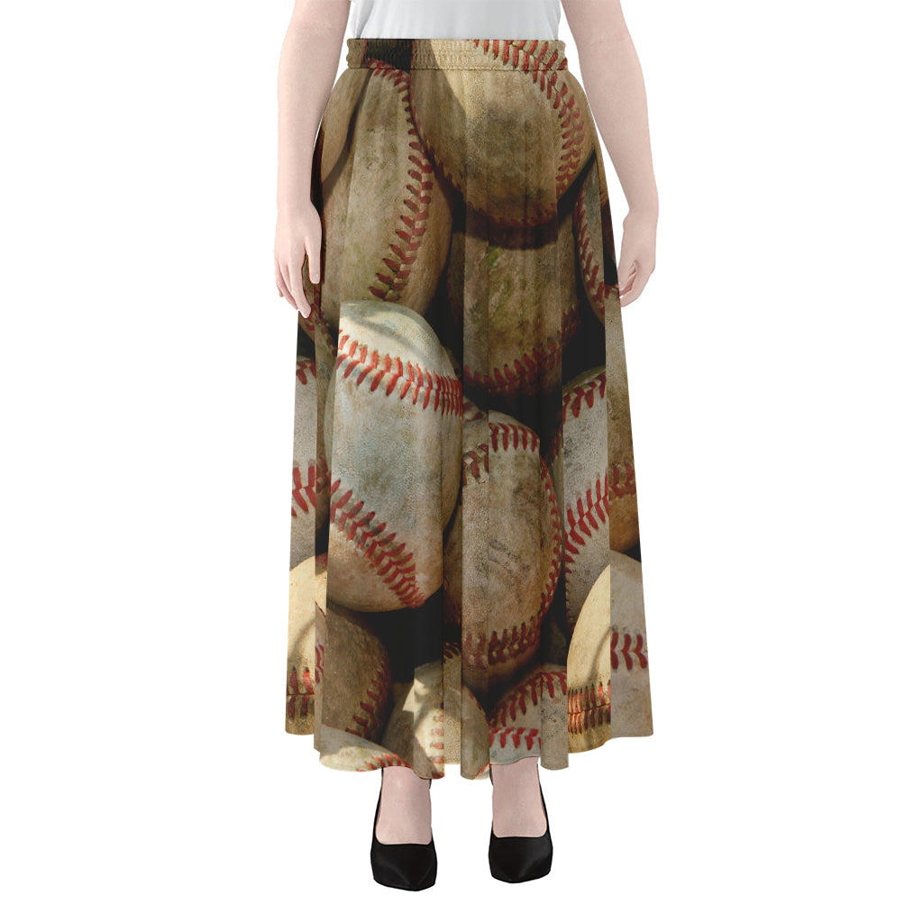 Grunge Baseballs Print Chiffon Maxi Skirt
