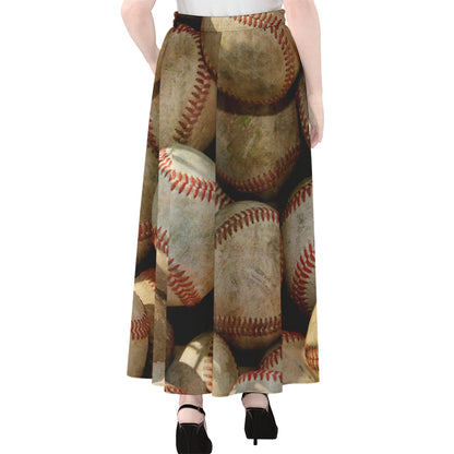 Grunge Baseballs Print Chiffon Maxi Skirt