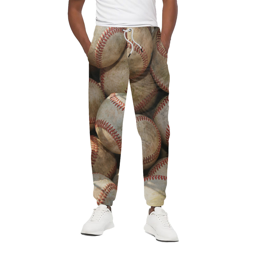 Grunge Baseballs Print Cotton Pants