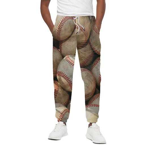 Grunge Baseballs Print Cotton Pants