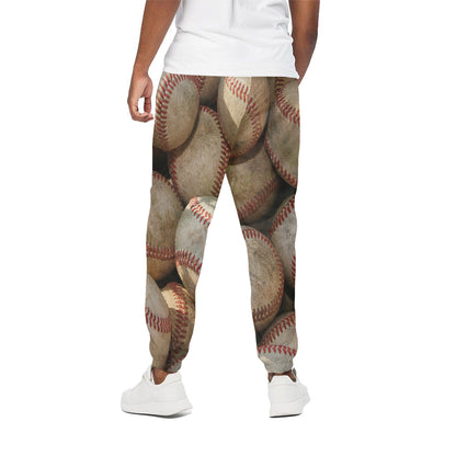 Grunge Baseballs Print Cotton Pants