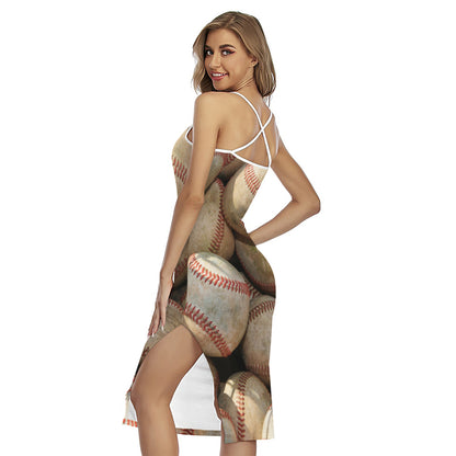 Grunge Baseballs Print Cross Back Cami Dress