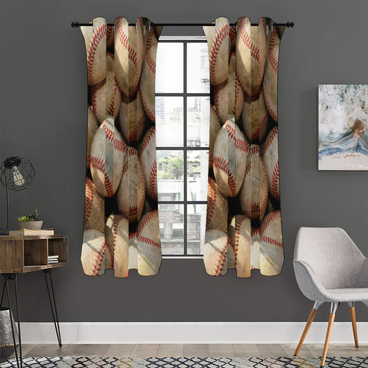 Grunge Baseballs Print Curtain