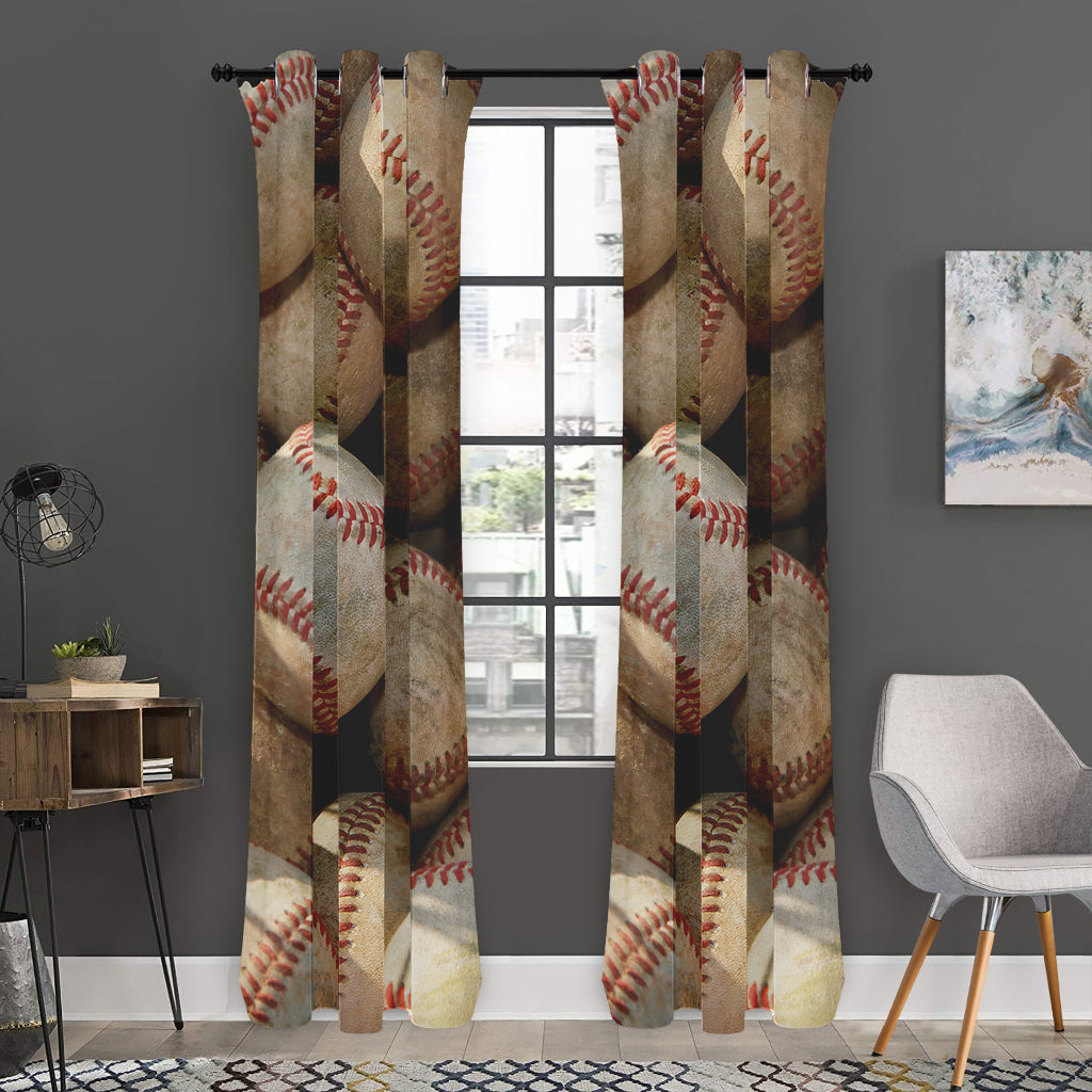 Grunge Baseballs Print Curtain