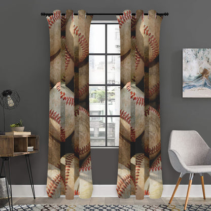 Grunge Baseballs Print Curtain