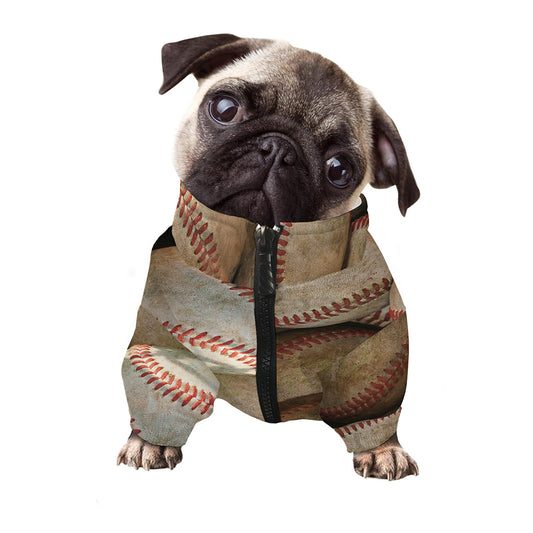 Grunge Baseballs Print Dog Zip Up Jacket