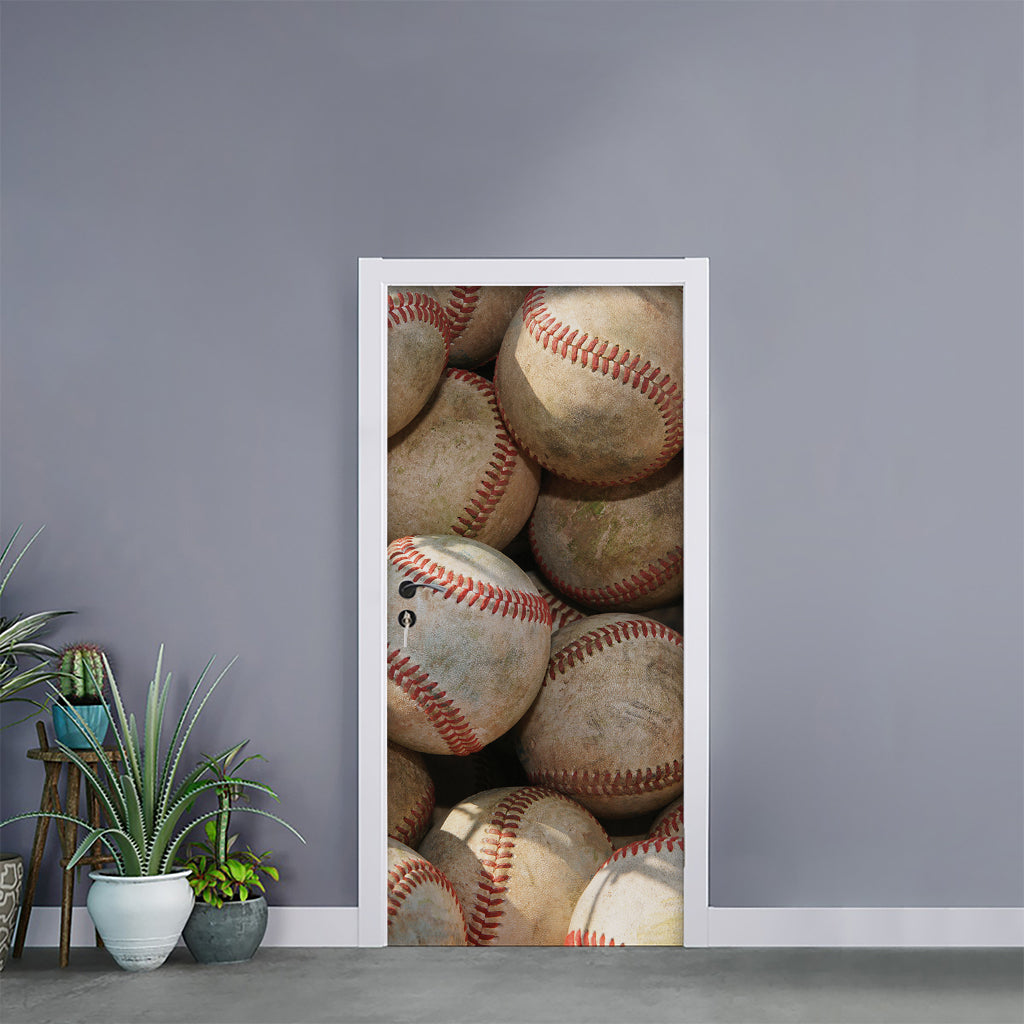 Grunge Baseballs Print Door Sticker