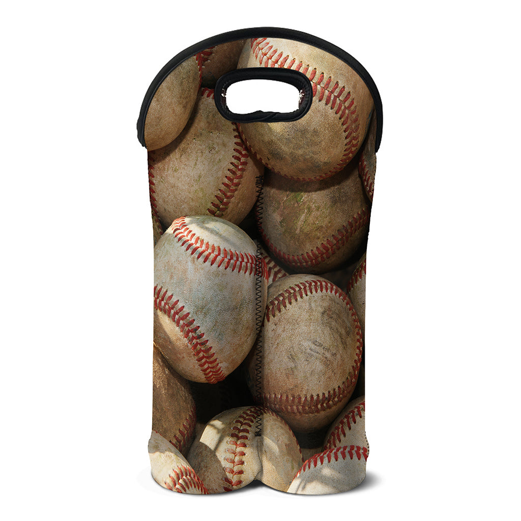 Grunge Baseballs Print Double Neoprene Wine Tote