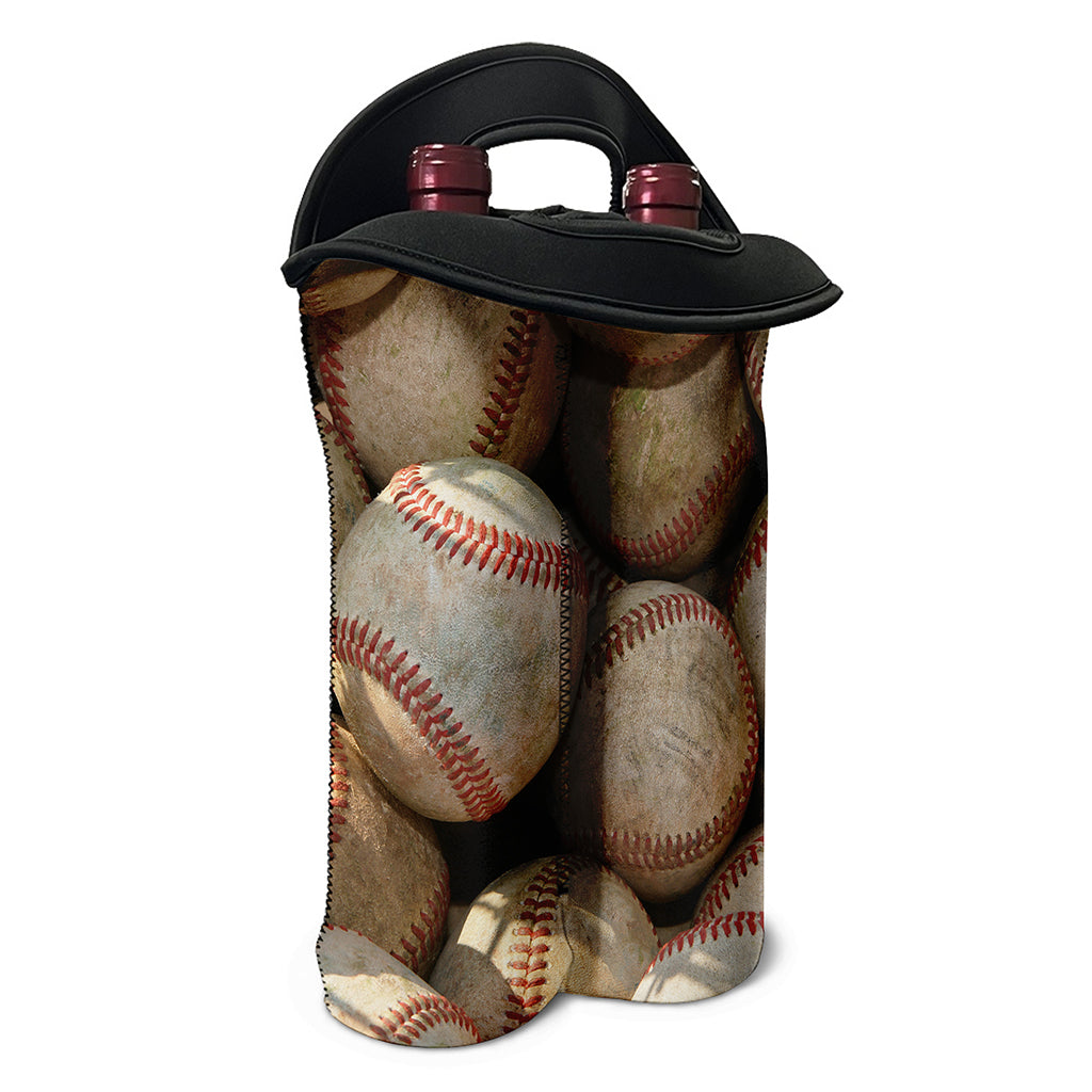 Grunge Baseballs Print Double Neoprene Wine Tote
