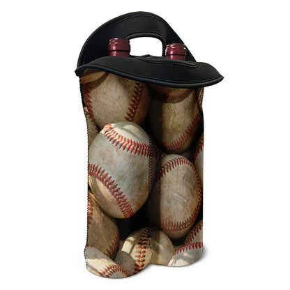 Grunge Baseballs Print Double Neoprene Wine Tote