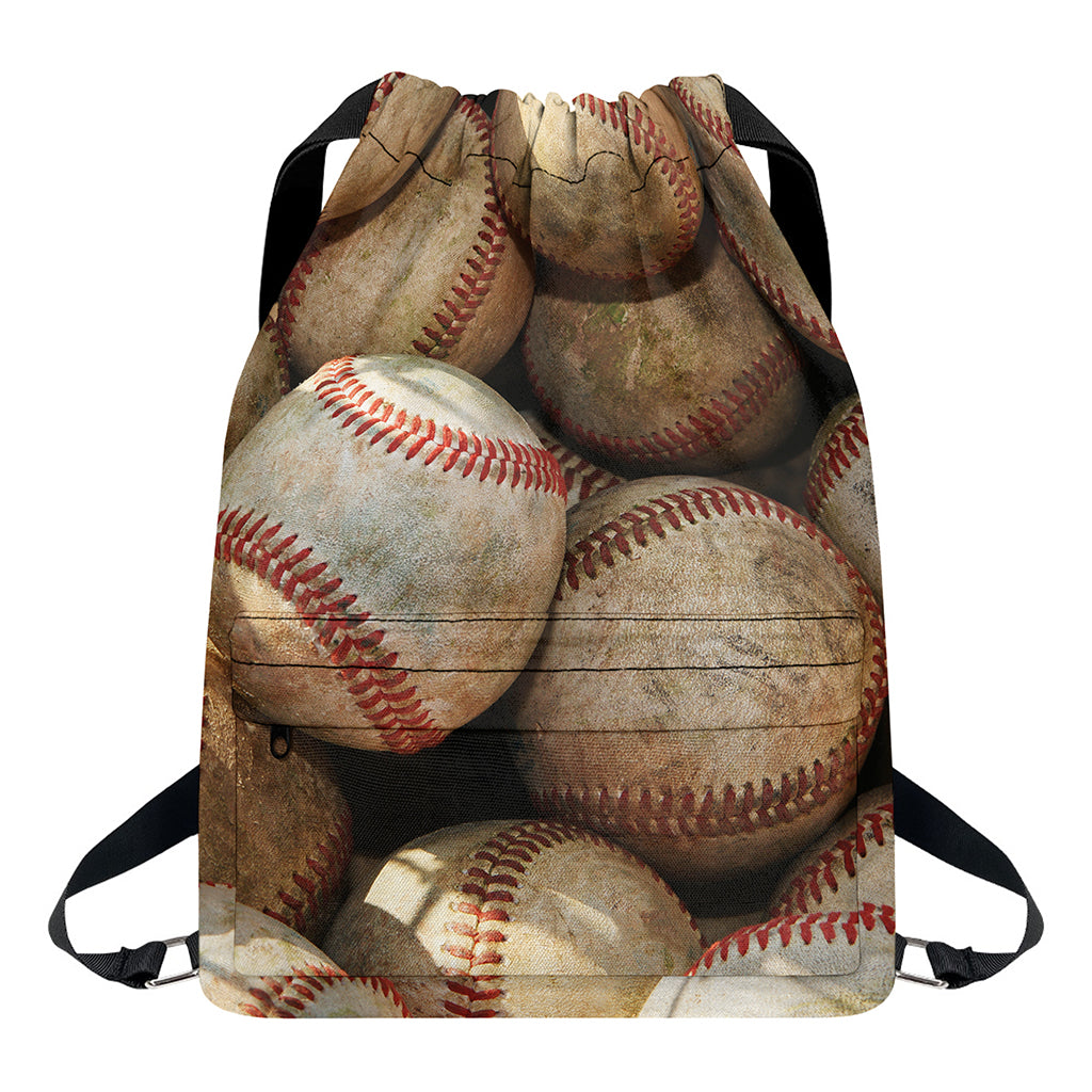 Grunge Baseballs Print Drawstring Backpack