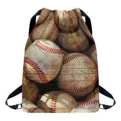 Grunge Baseballs Print Drawstring Backpack
