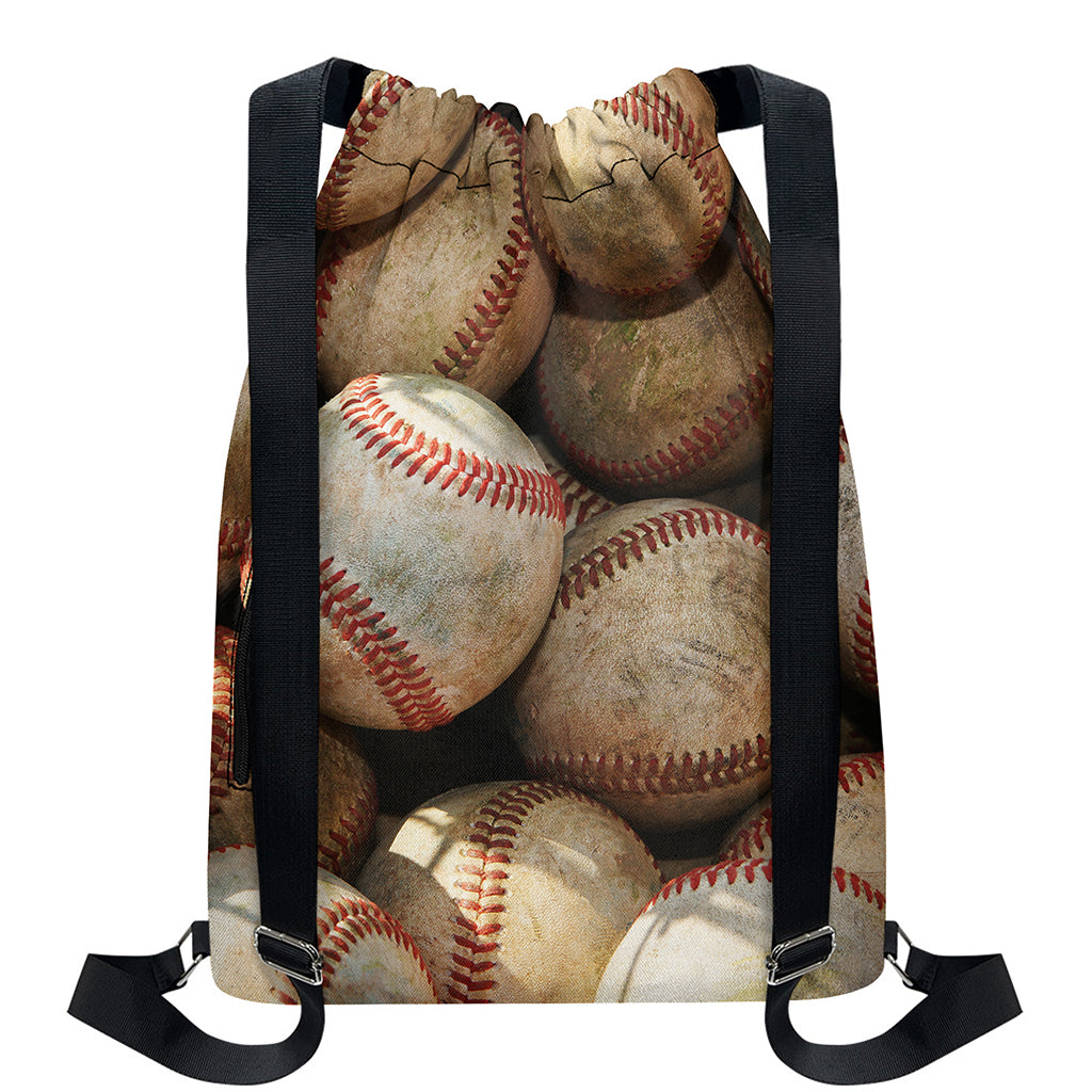 Grunge Baseballs Print Drawstring Backpack