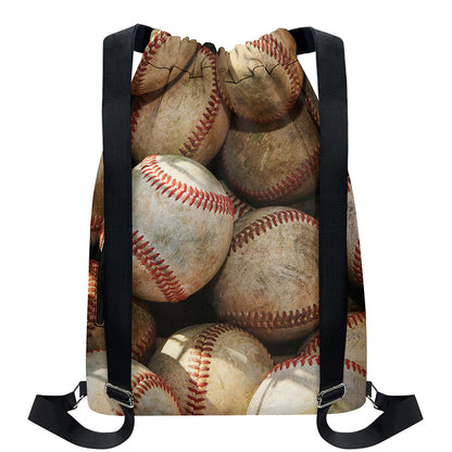 Grunge Baseballs Print Drawstring Backpack