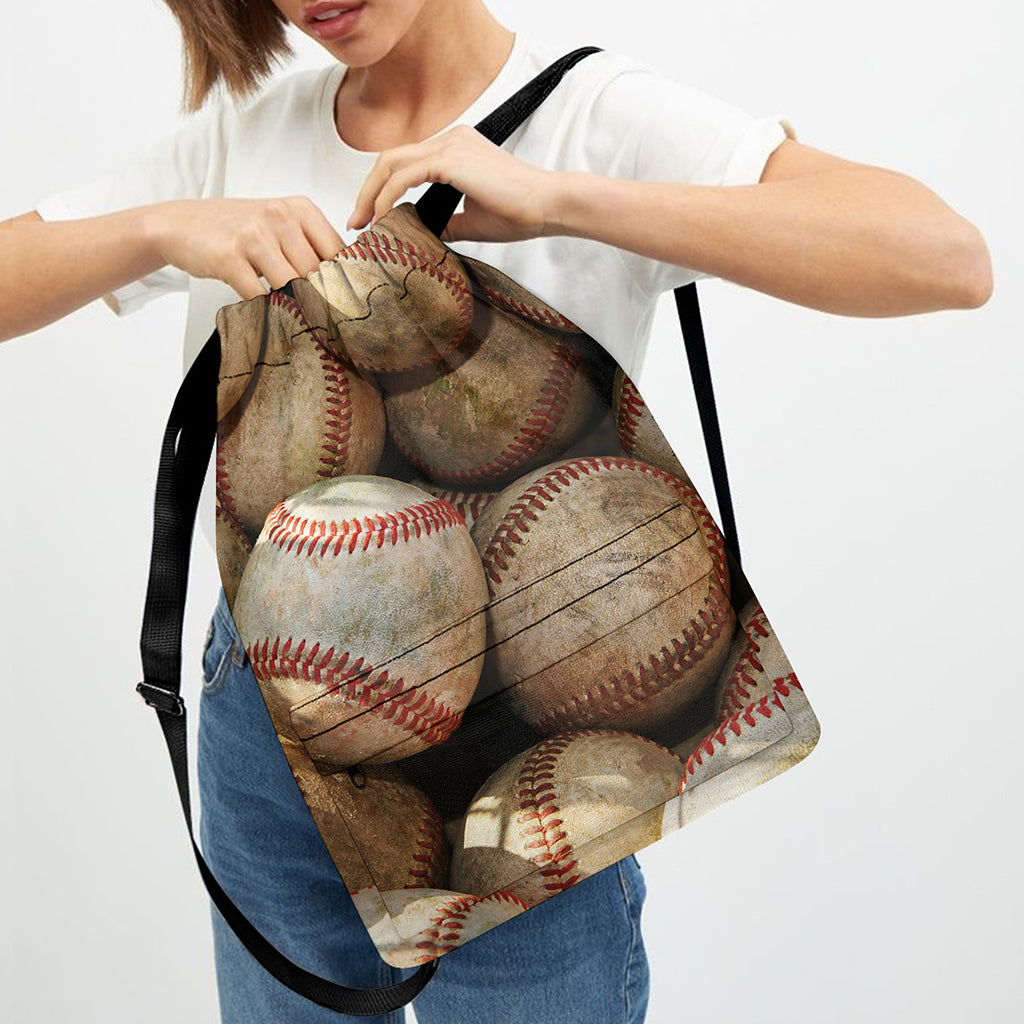 Grunge Baseballs Print Drawstring Backpack
