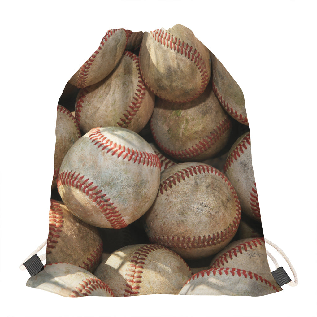 Grunge Baseballs Print Drawstring Bag