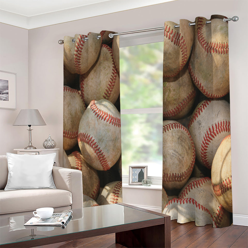 Grunge Baseballs Print Extra Wide Grommet Curtains