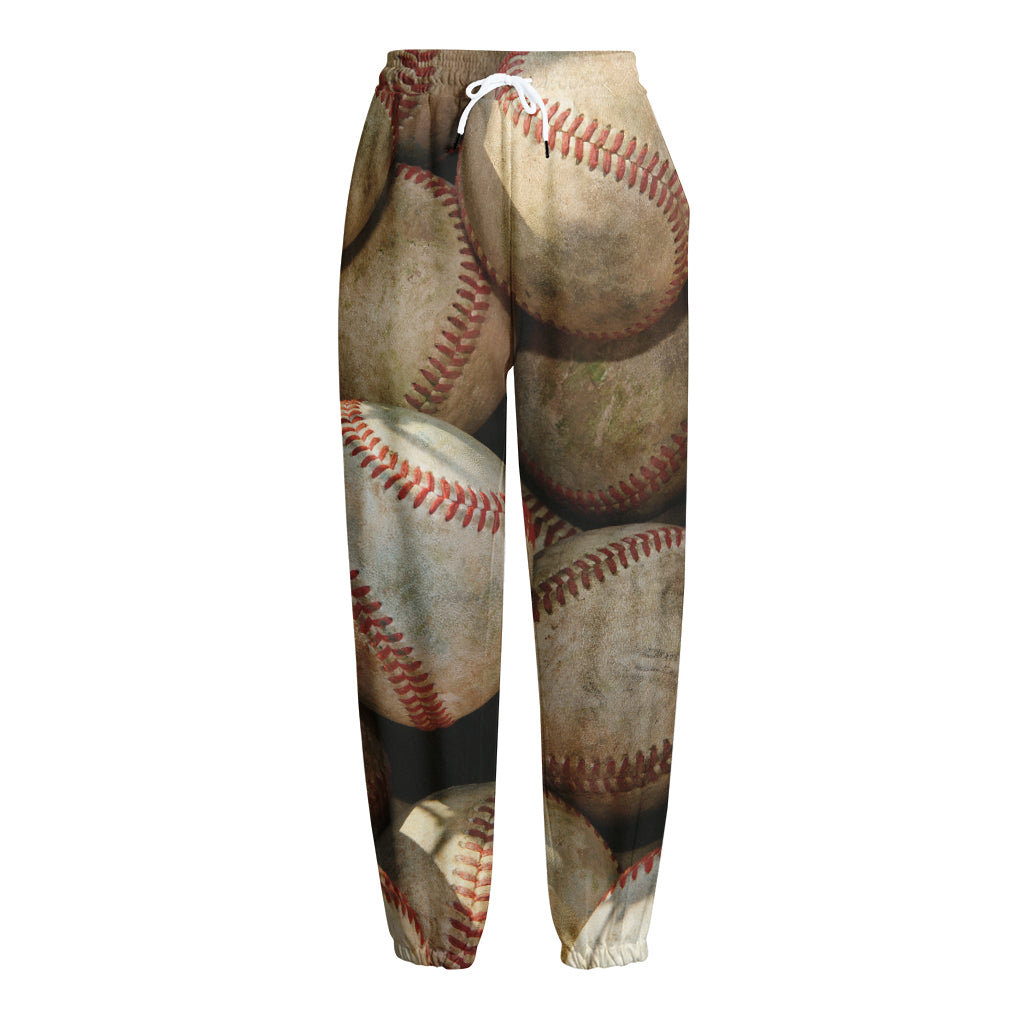 Grunge Baseballs Print Fleece Lined Knit Pants